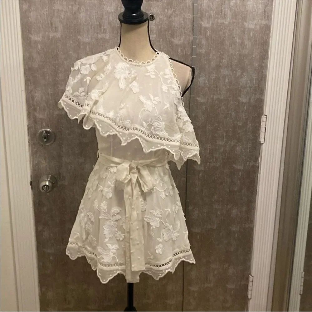 Zimmermann Ivory 100% silk embroidered romper, XS